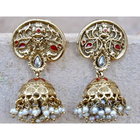 Antique gold Red Enamel Jhumkas